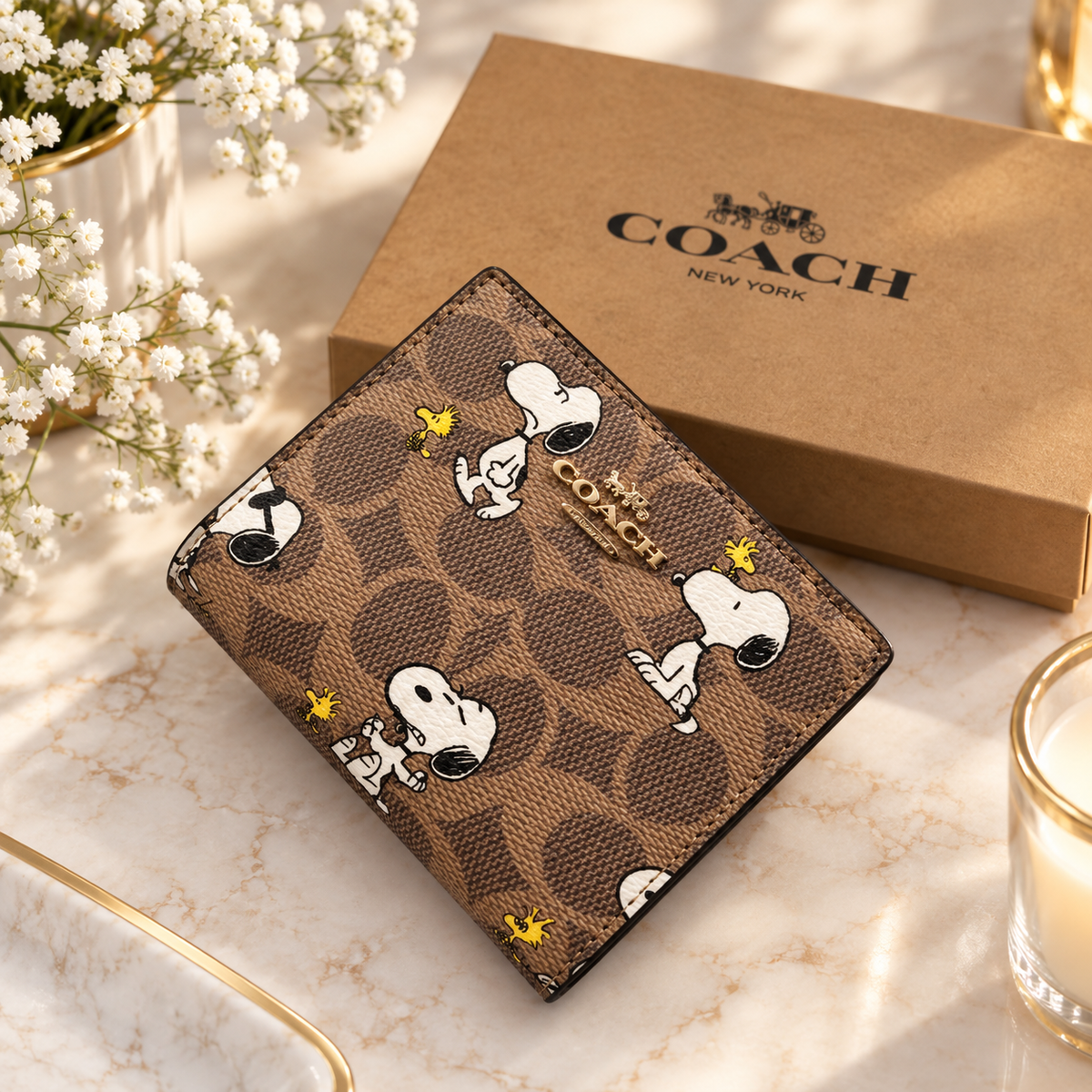 NWT Coach X Peanuts Snap Wallet In Signature Canvas