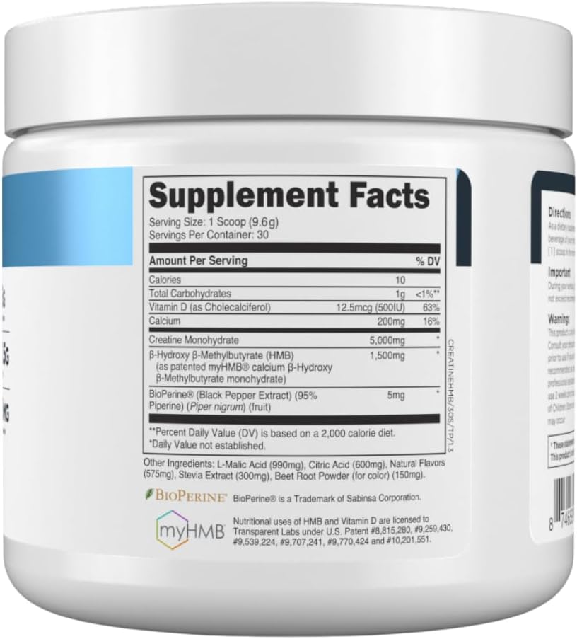 Transparent Labs Creatine HMB - Creatine Monohydrate Powder with HMB for Muscle Growth