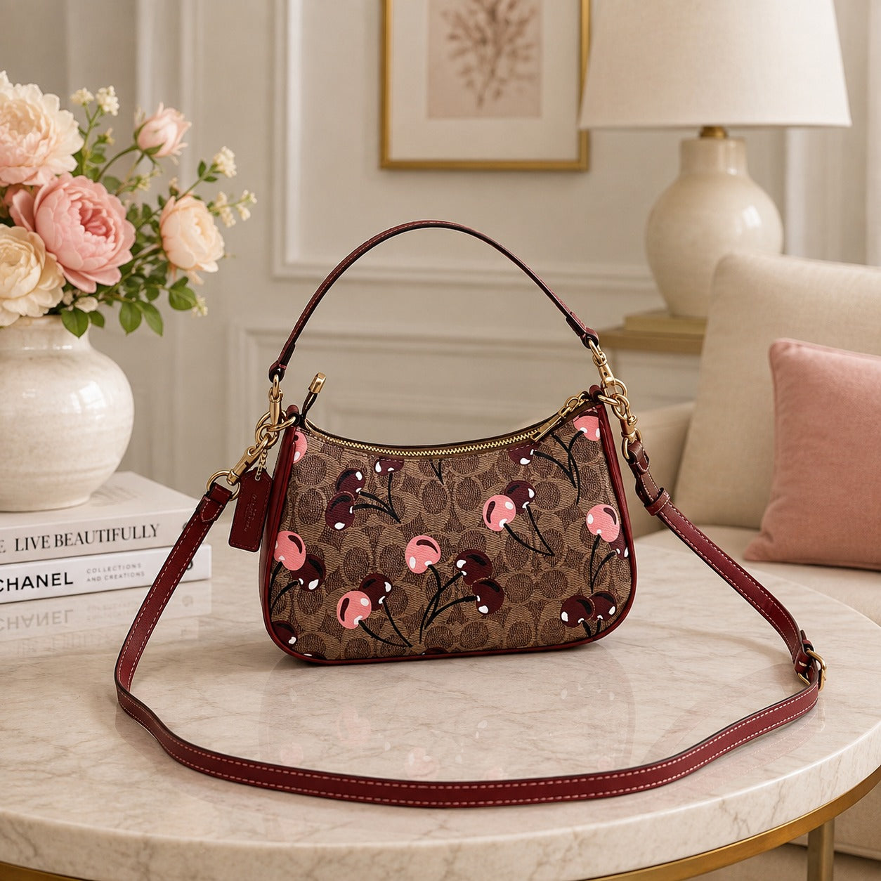 COACH Teri Shoulder Bag Signature Canvas Cherry Print CY694 Outlet New