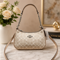 Coach Teri Shoulder Bag In Signature Canvas Silver /Sand/Taupe CV933 NWT