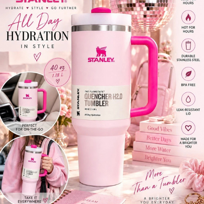 Stanley Quencher H2.0 40oz Pink Tumbler Handle Straw FlowState Lid Insulated Cup