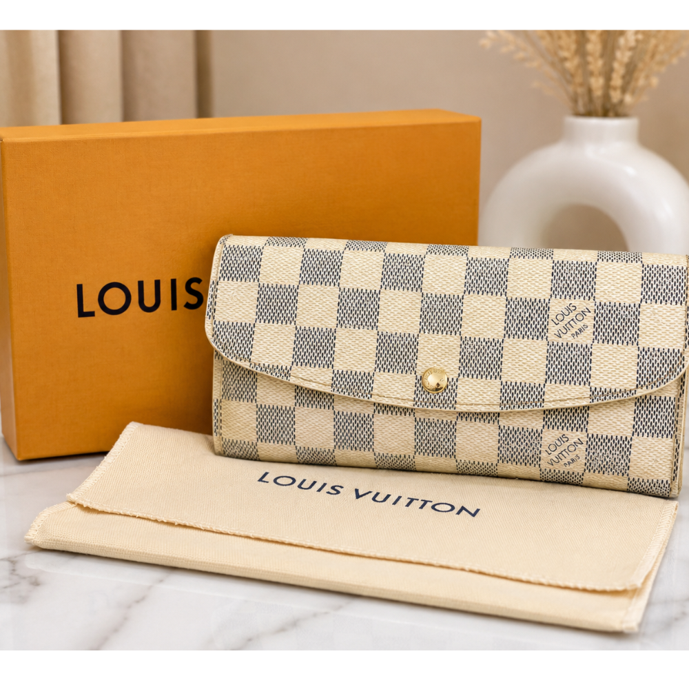 Louis Vuitton LV Long Wallet White Damier Azul with dust bag
