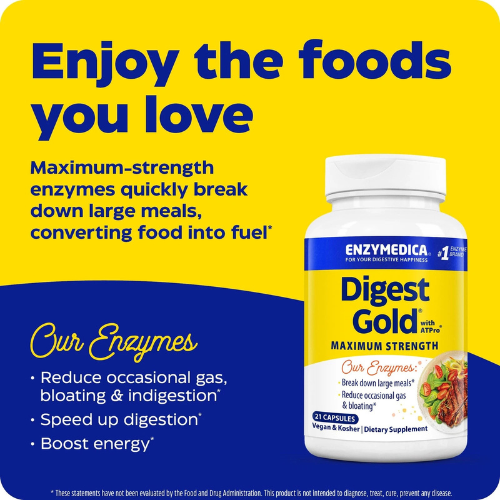 Enzymedica Digest Gold + ATPro, Maximum Strength Enzyme Formula, 14 Key Enzymes