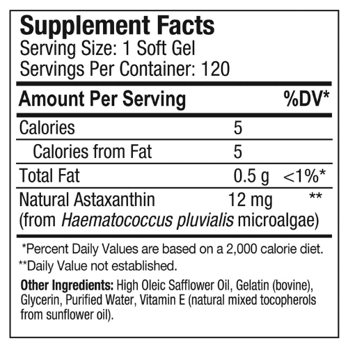 Astaxanthin Antioxidant Supplement for Skin Health, Eye Support & Immune Wellness | Hawaiian Algae Softgels (12mg, 120 Count)