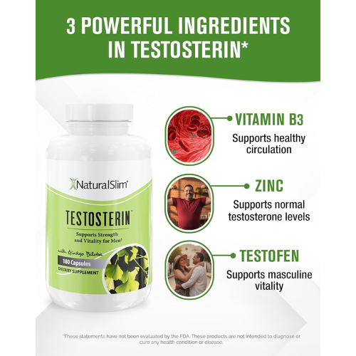 NaturalSlim Testosterone Booster for Men with Ginkgo, 180 Capsules