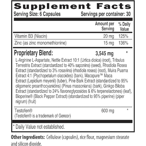 NaturalSlim Testosterone Booster for Men with Ginkgo, 180 Capsules