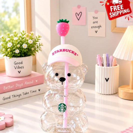 2026 New Starbucks Bearista Bear Cup Tumblers Strawberry Topper Baseball cap