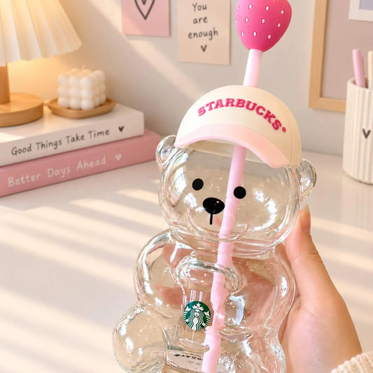 2026 New Starbucks Bearista Bear Cup Tumblers Strawberry Topper Baseball cap