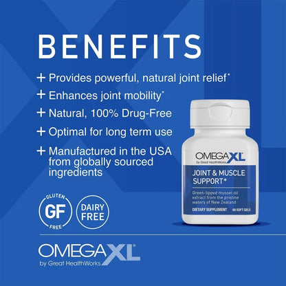 Omega XL Natural Joint Muscle Support Omega 3 Joint Pain Relief 60 Softgels NEW