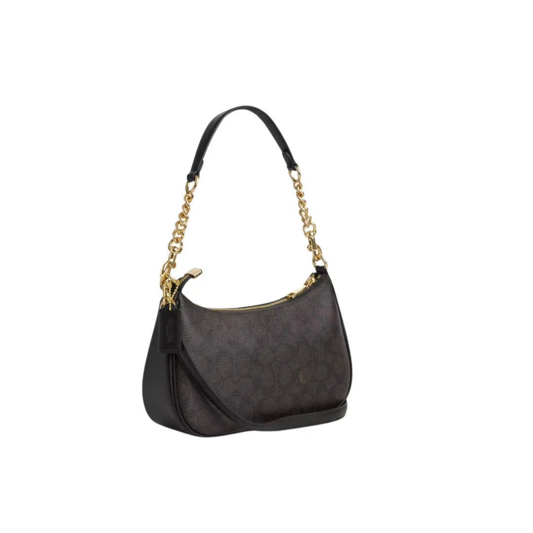 CA548 Teri Shoulder Bag In Signature Canvas/Gold/Walnut/Black