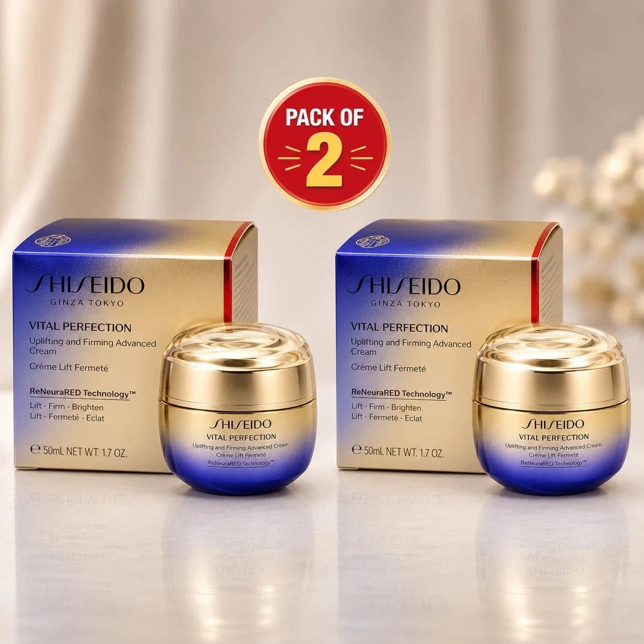 NEW Shiseido Vital Perfection Uplifting & Firming Face Cream 50ml (Pack of 2)