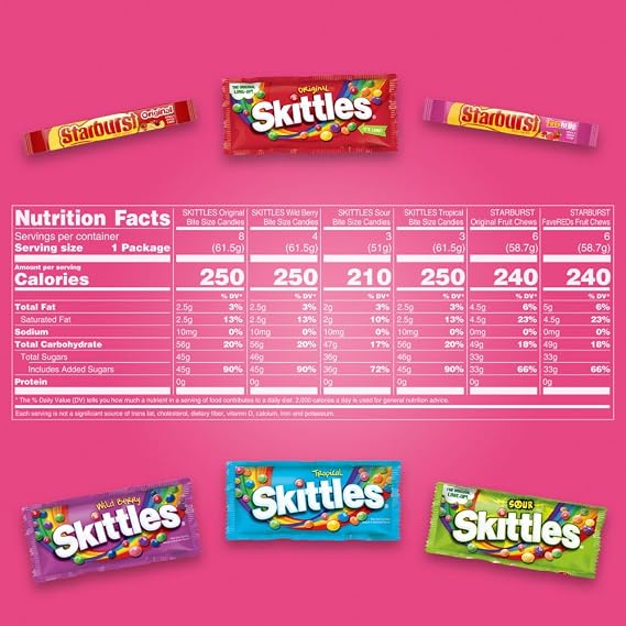 SKITTLES & STARBURST Chewy Candy Variety Pack, 30 Count, 62.79 oz