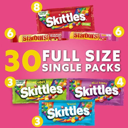 SKITTLES & STARBURST Chewy Candy Variety Pack, 30 Count, 62.79 oz